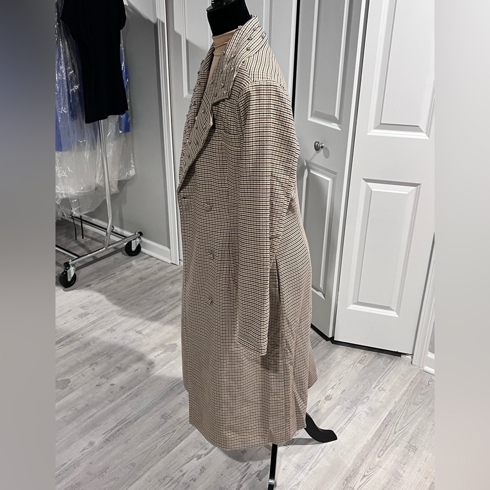 VENUS Houndstooth Longline Trench Coat Chic Neutral Plaid Jacket - Picture 3 of 12